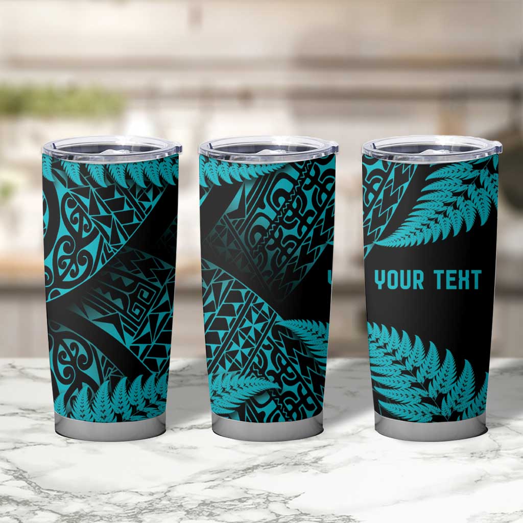 New Zealand Rugby Pacific Personalised Tumbler Cup All Turquoise Maori Pasifika Fern Pattern