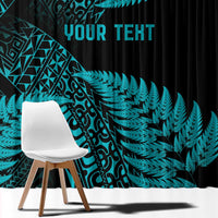 New Zealand Rugby Pacific Personalised Window Curtain All Turquoise Maori Pasifika Fern Pattern