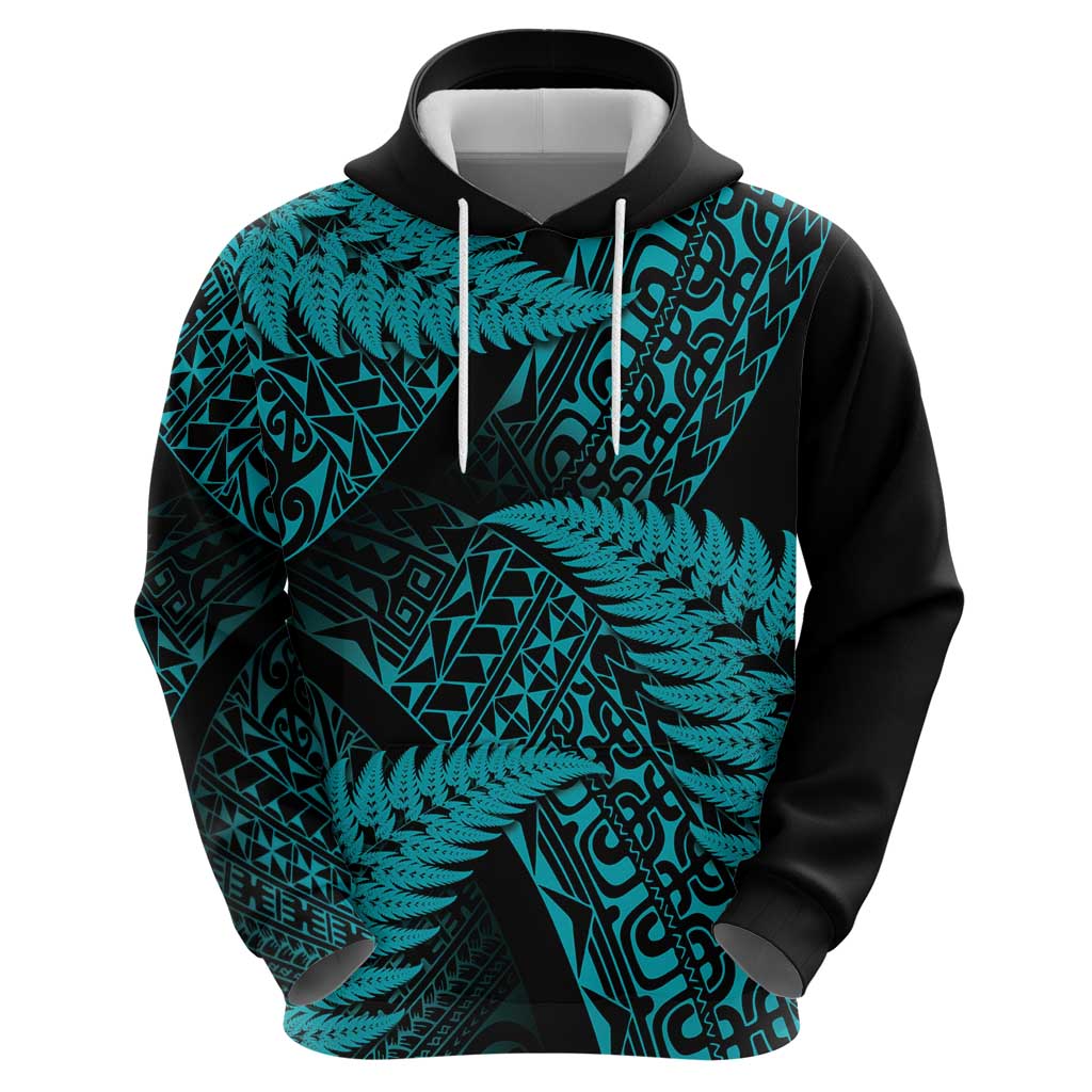 New Zealand Rugby Pacific Personalised Zip Hoodie All Turquoise Maori Pasifika Fern Pattern