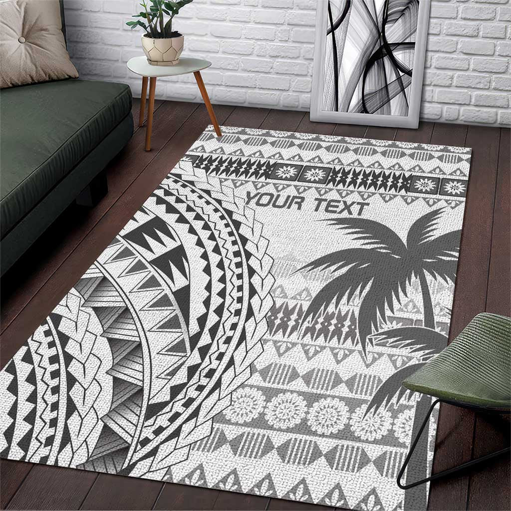 Custom Fiji Rugby Area Rug Polynesian Fijian Masi Palm Tree