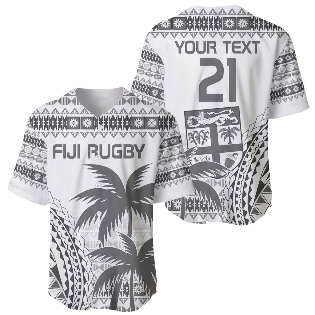 Custom Fiji Rugby Baseball Jersey Polynesian Fijian Masi Palm Tree
