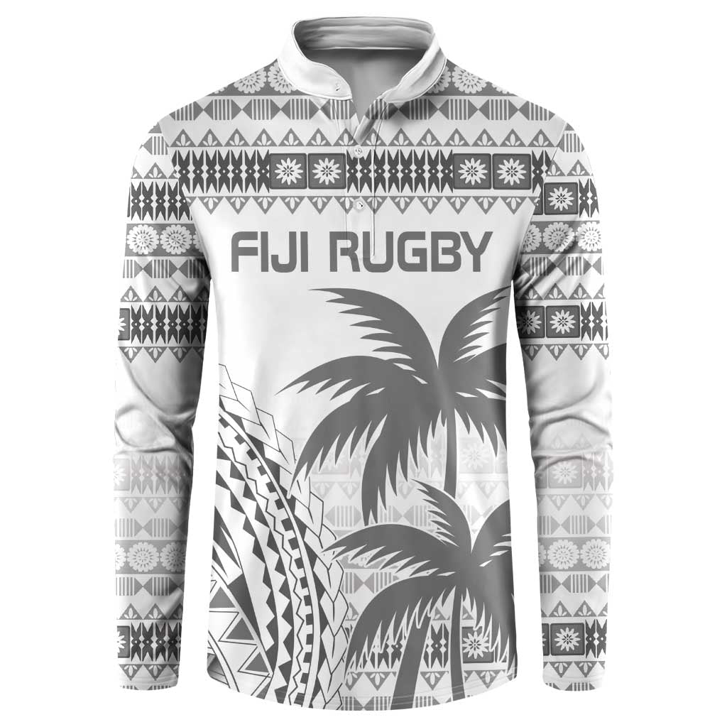 Custom Fiji Rugby Button Sweatshirt Polynesian Fijian Masi Palm Tree