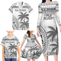 Custom Fiji Rugby Family Matching Long Sleeve Bodycon Dress and Hawaiian Shirt Polynesian Fijian Masi Palm Tree