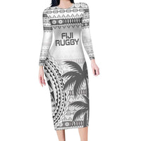 Custom Fiji Rugby Family Matching Long Sleeve Bodycon Dress and Hawaiian Shirt Polynesian Fijian Masi Palm Tree