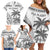Custom Fiji Rugby Family Matching Off Shoulder Short Dress and Hawaiian Shirt Polynesian Fijian Masi Palm Tree