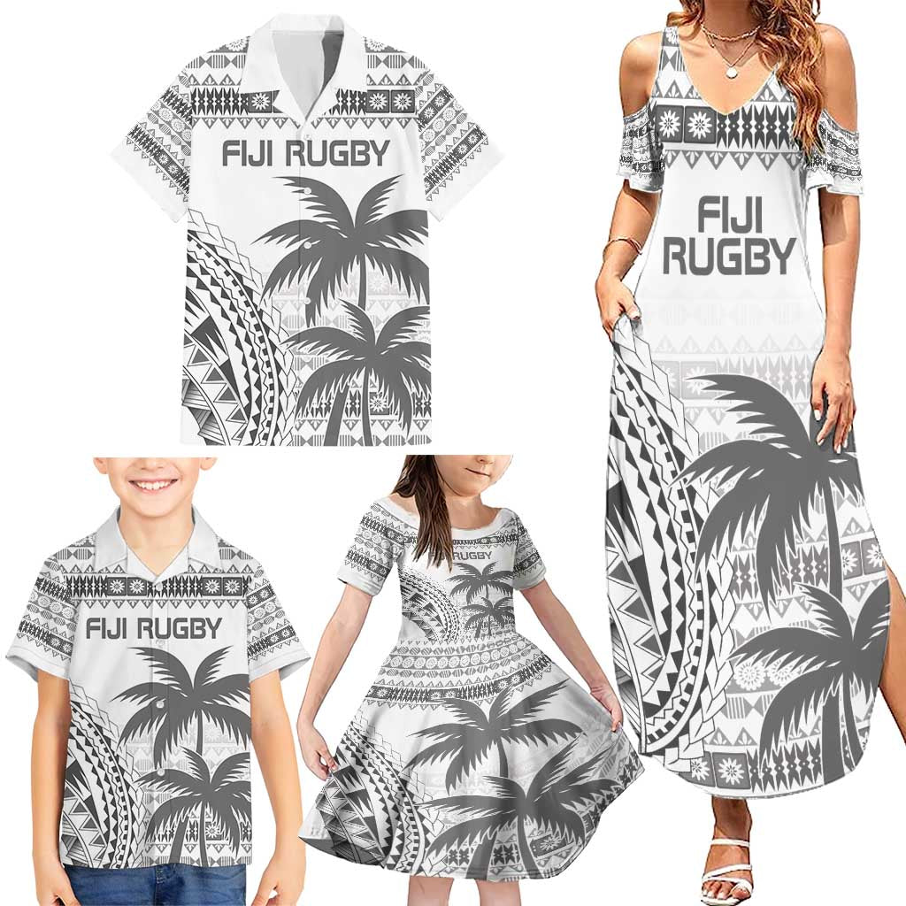 Custom Fiji Rugby Family Matching Summer Maxi Dress and Hawaiian Shirt Polynesian Fijian Masi Palm Tree