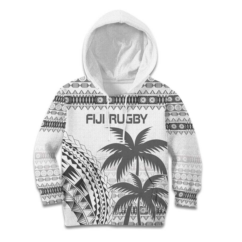 Custom Fiji Rugby Kid Hoodie Polynesian Fijian Masi Palm Tree