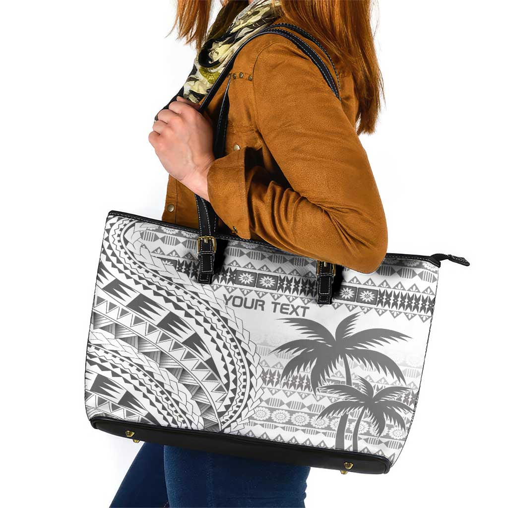 Custom Fiji Rugby Leather Tote Bag Polynesian Fijian Masi Palm Tree