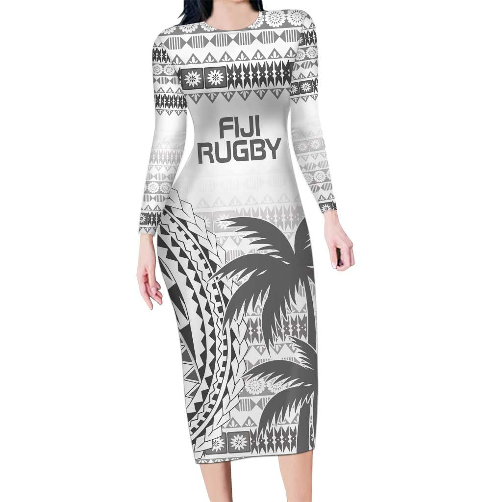 Custom Fiji Rugby Long Sleeve Bodycon Dress Polynesian Fijian Masi Palm Tree