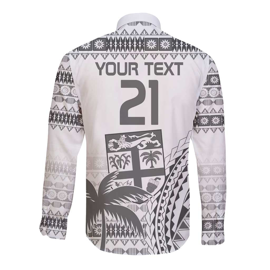 Custom Fiji Rugby Long Sleeve Button Shirt Polynesian Fijian Masi Palm Tree