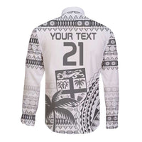 Custom Fiji Rugby Long Sleeve Button Shirt Polynesian Fijian Masi Palm Tree