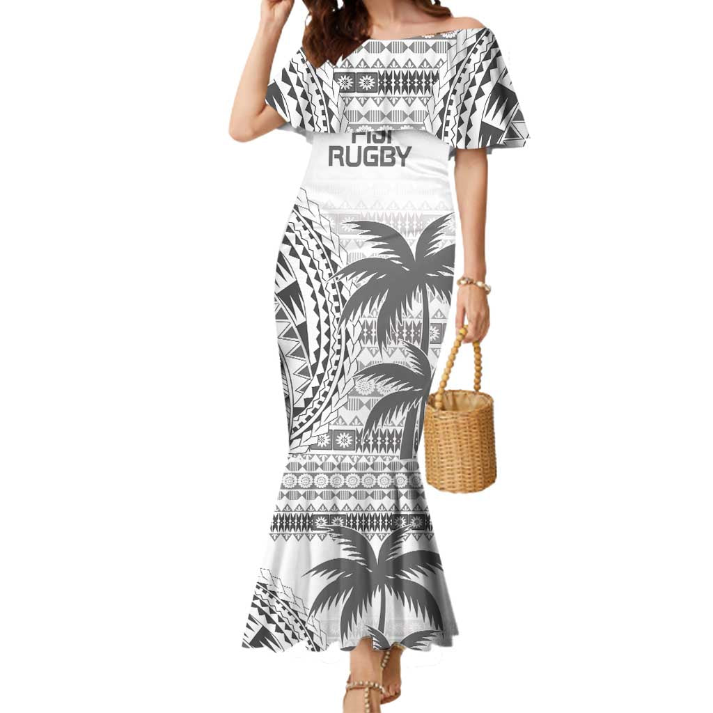 Custom Fiji Rugby Mermaid Dress Polynesian Fijian Masi Palm Tree