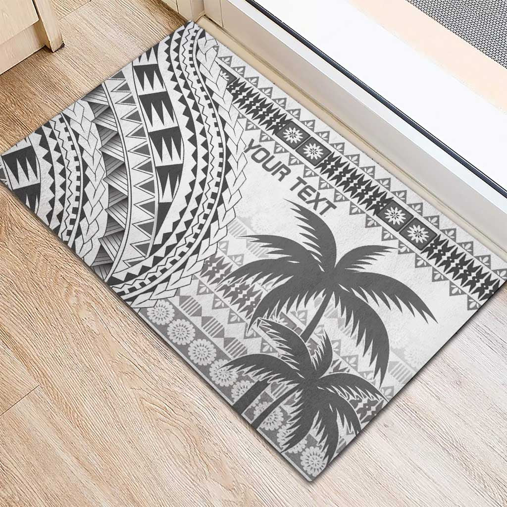 Custom Fiji Rugby Rubber Doormat Polynesian Fijian Masi Palm Tree