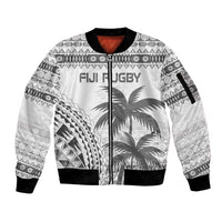 Custom Fiji Rugby Sleeve Zip Bomber Jacket Polynesian Fijian Masi Palm Tree