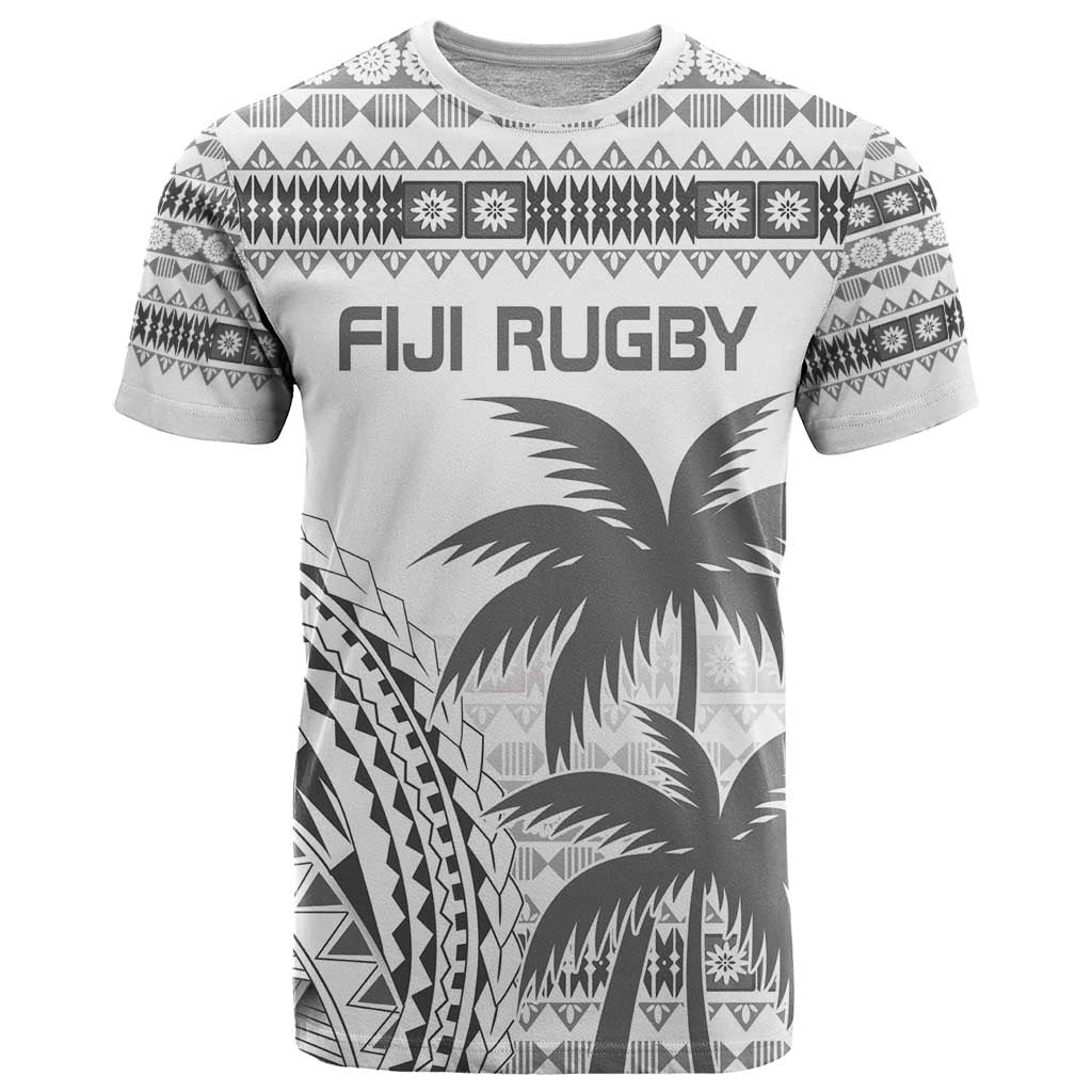 Custom Fiji Rugby T Shirt Polynesian Fijian Masi Palm Tree