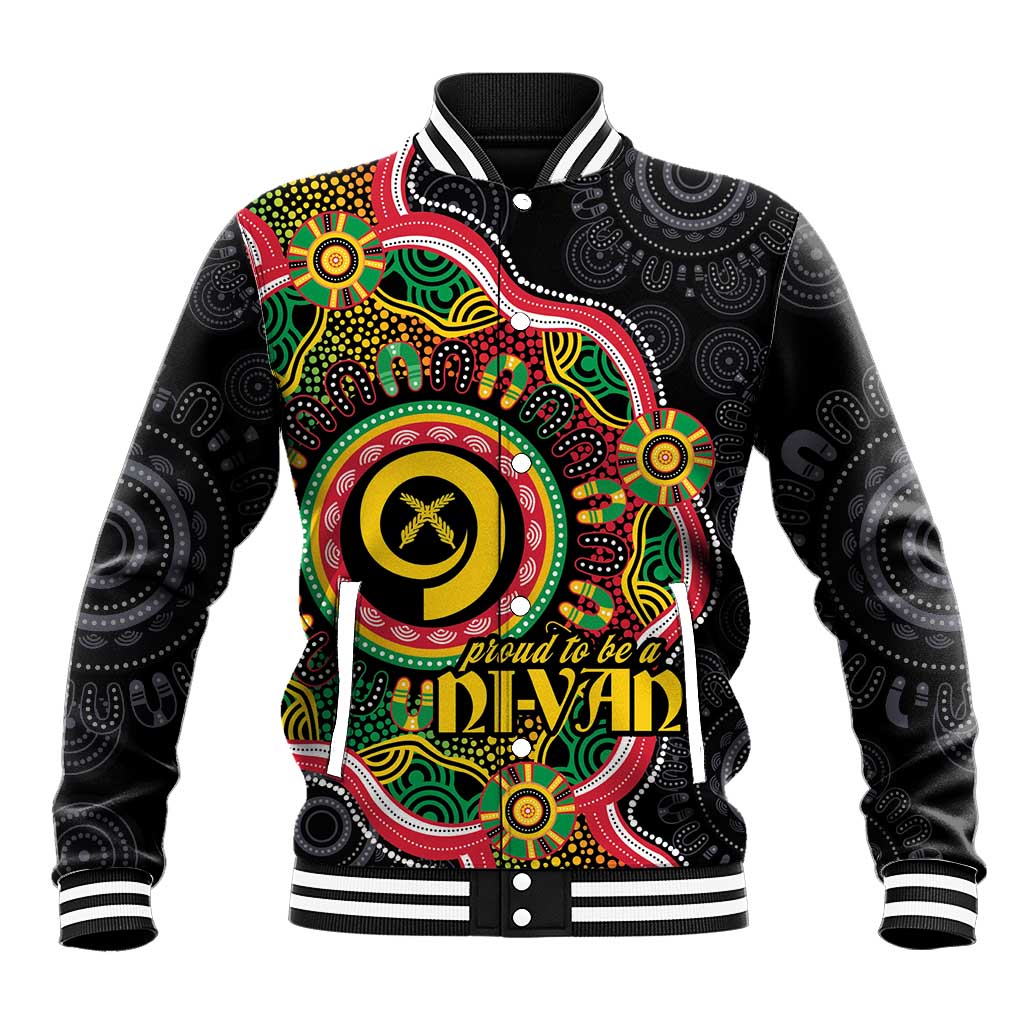 Vanuatu Personalised Baseball Jacket Aboriginal Dot Paitnting LT9 Unisex Black - Polynesian Pride