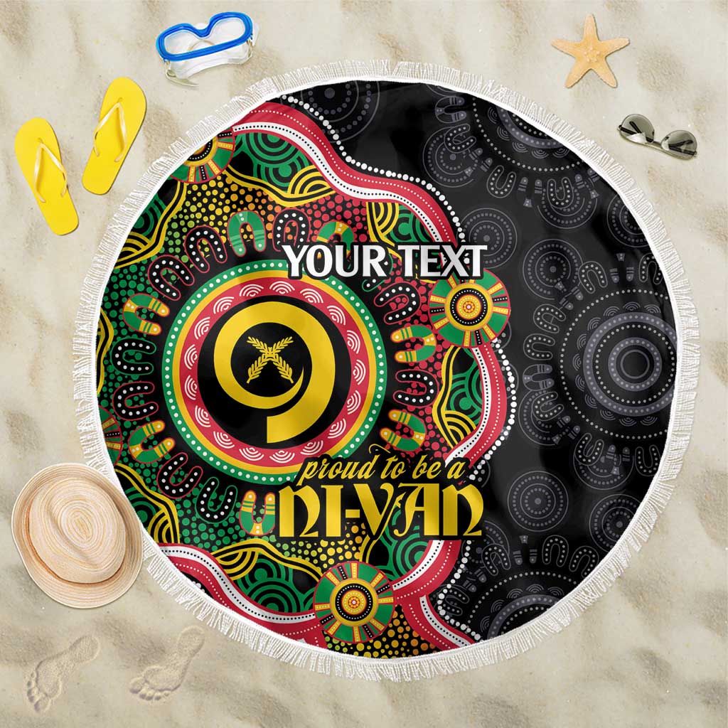 Vanuatu Personalised Beach Blanket Aboriginal Dot Paitnting LT9 One Size 150cm Black - Polynesian Pride