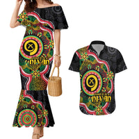 Vanuatu Personalised Couples Matching Mermaid Dress and Hawaiian Shirt Aboriginal Dot Paitnting LT9 Black - Polynesian Pride