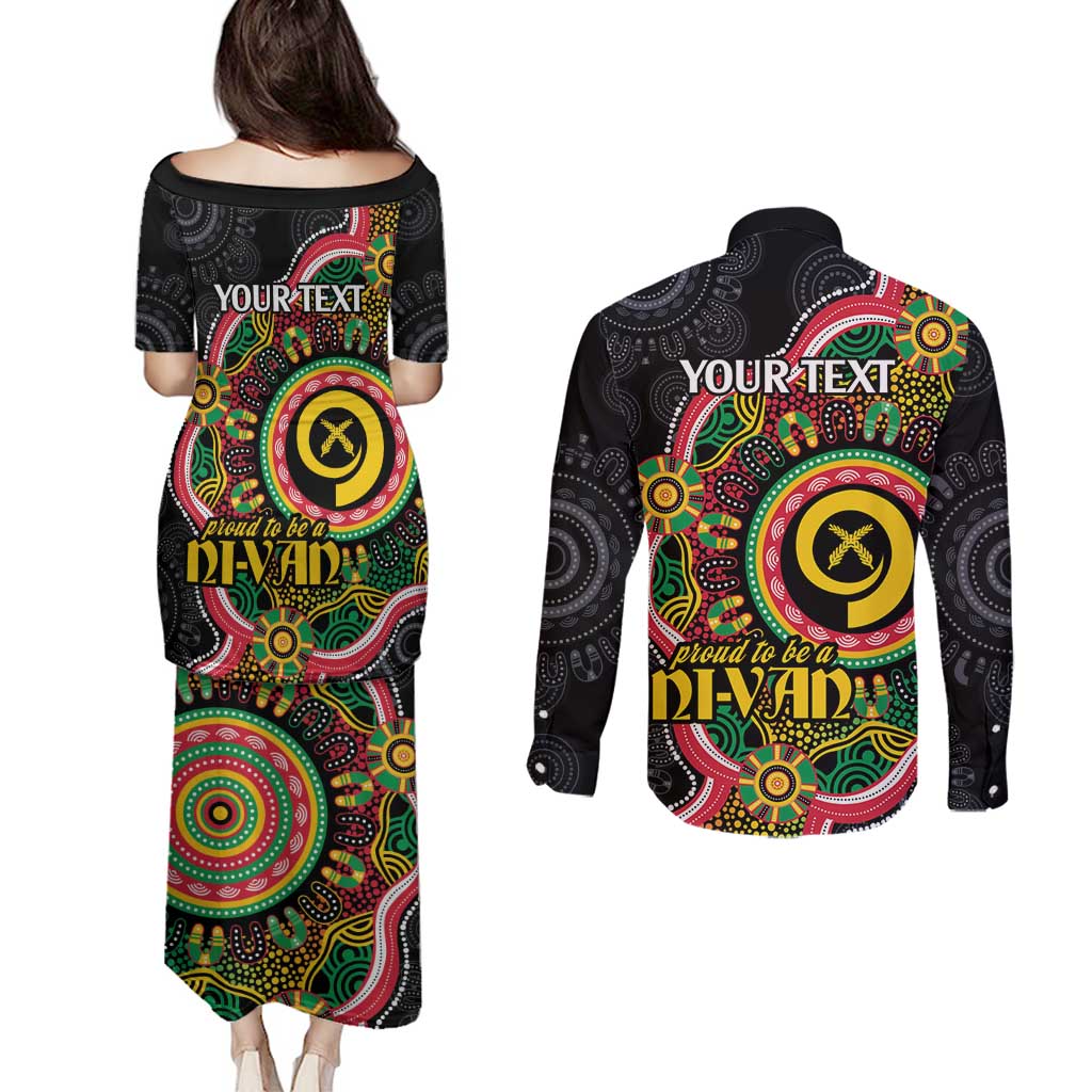 Vanuatu Personalised Couples Matching Puletasi and Long Sleeve Button Shirt Aboriginal Dot Paitnting LT9 - Polynesian Pride