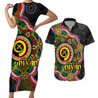 Vanuatu Personalised Couples Matching Short Sleeve Bodycon Dress and Hawaiian Shirt Aboriginal Dot Paitnting LT9 Black - Polynesian Pride