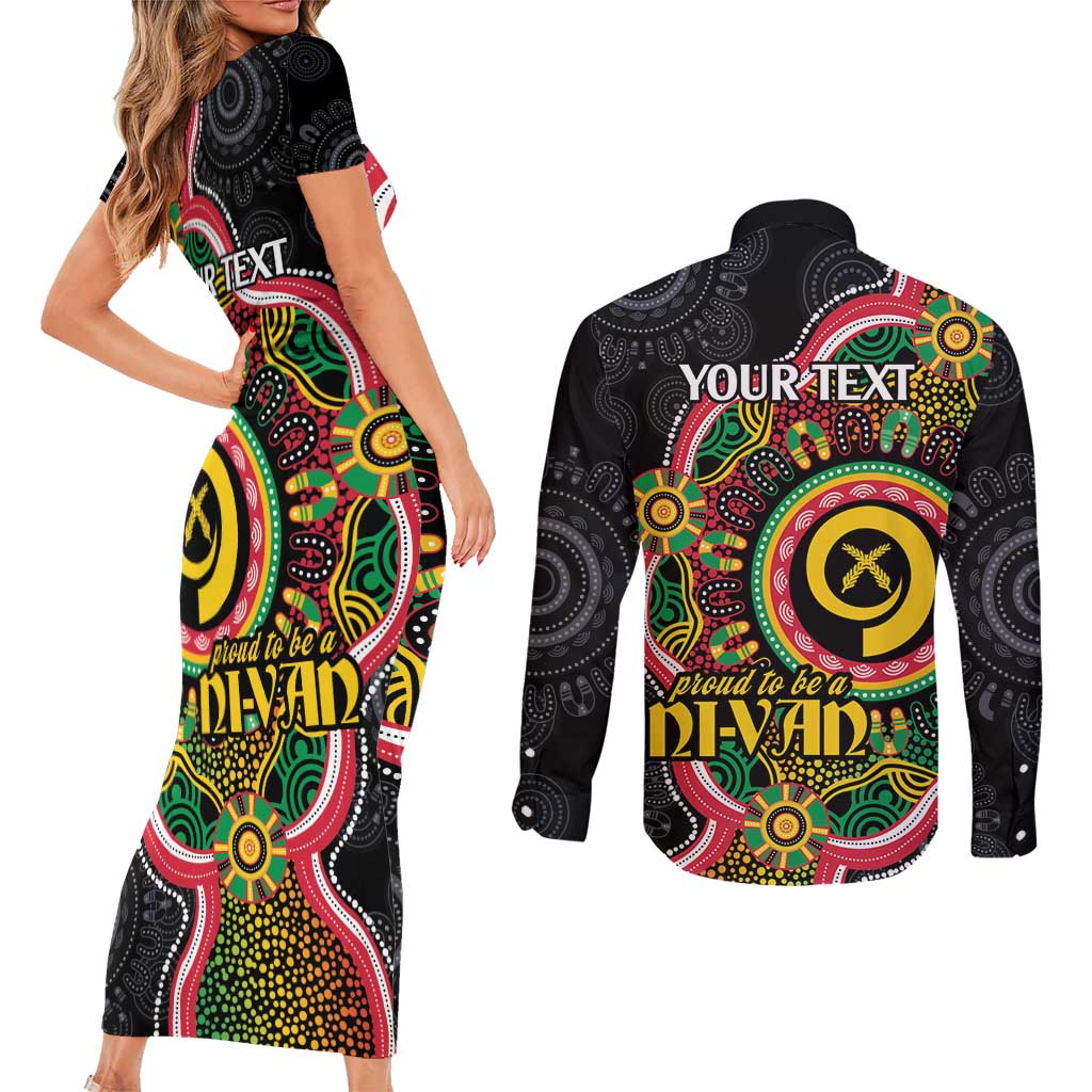 Vanuatu Personalised Couples Matching Short Sleeve Bodycon Dress and Long Sleeve Button Shirt Aboriginal Dot Paitnting LT9 - Polynesian Pride