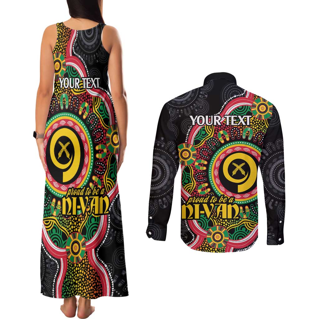 Vanuatu Personalised Couples Matching Tank Maxi Dress and Long Sleeve Button Shirt Aboriginal Dot Paitnting LT9 - Polynesian Pride