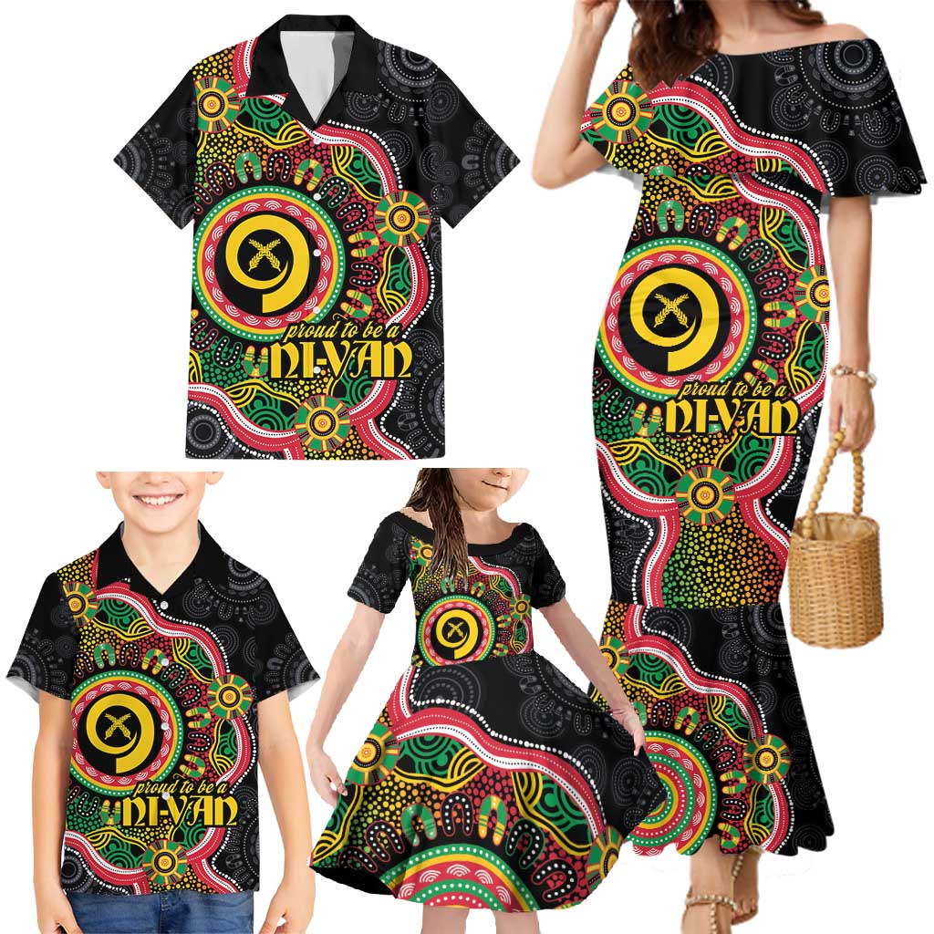 Vanuatu Personalised Family Matching Mermaid Dress and Hawaiian Shirt Aboriginal Dot Paitnting LT9 - Polynesian Pride