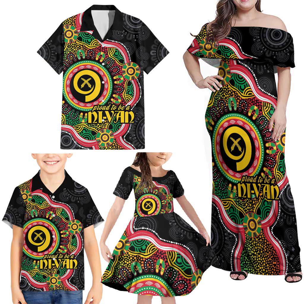 Vanuatu Personalised Family Matching Off Shoulder Maxi Dress and Hawaiian Shirt Aboriginal Dot Paitnting LT9 - Polynesian Pride