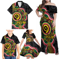 Vanuatu Personalised Family Matching Off Shoulder Maxi Dress and Hawaiian Shirt Aboriginal Dot Paitnting LT9 - Polynesian Pride