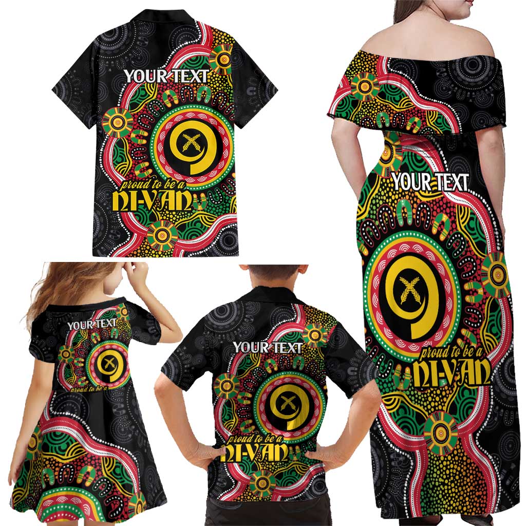 Vanuatu Personalised Family Matching Off Shoulder Maxi Dress and Hawaiian Shirt Aboriginal Dot Paitnting LT9 - Polynesian Pride