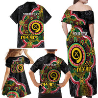 Vanuatu Personalised Family Matching Off Shoulder Maxi Dress and Hawaiian Shirt Aboriginal Dot Paitnting LT9 - Polynesian Pride