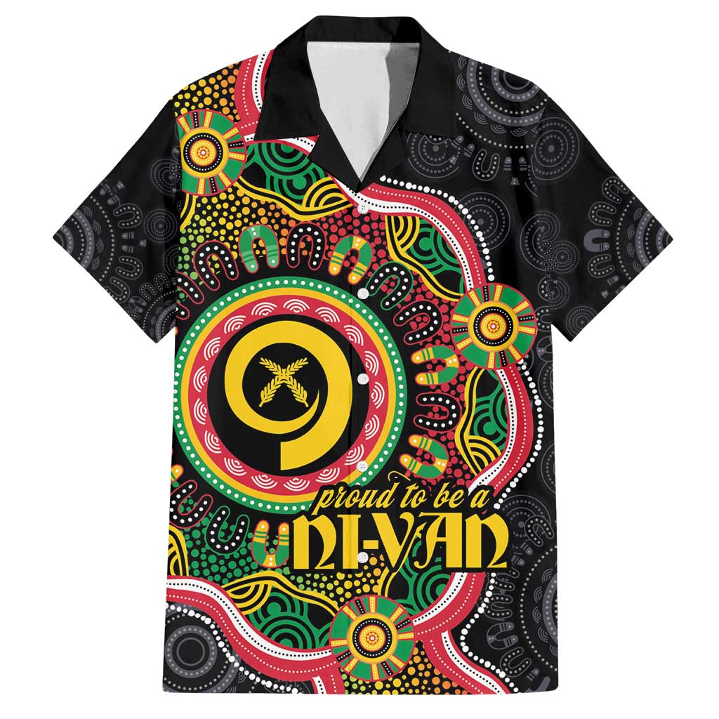 Vanuatu Personalised Family Matching Off Shoulder Maxi Dress and Hawaiian Shirt Aboriginal Dot Paitnting LT9 Dad's Shirt - Short Sleeve Black - Polynesian Pride