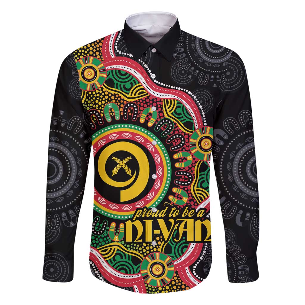 Vanuatu Personalised Family Matching Off Shoulder Maxi Dress and Hawaiian Shirt Aboriginal Dot Paitnting LT9 Dad's Shirt - Long Sleeve Black - Polynesian Pride