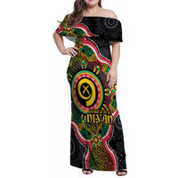 Vanuatu Personalised Family Matching Off Shoulder Maxi Dress and Hawaiian Shirt Aboriginal Dot Paitnting LT9 Mom's Dress Black - Polynesian Pride