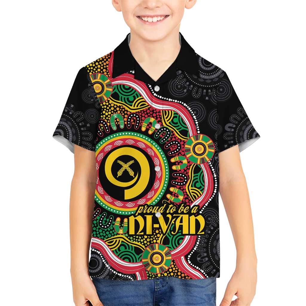Vanuatu Personalised Family Matching Off Shoulder Maxi Dress and Hawaiian Shirt Aboriginal Dot Paitnting LT9 Son's Shirt Black - Polynesian Pride