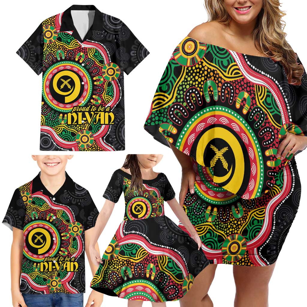Vanuatu Personalised Family Matching Off Shoulder Short Dress and Hawaiian Shirt Aboriginal Dot Paitnting LT9 - Polynesian Pride