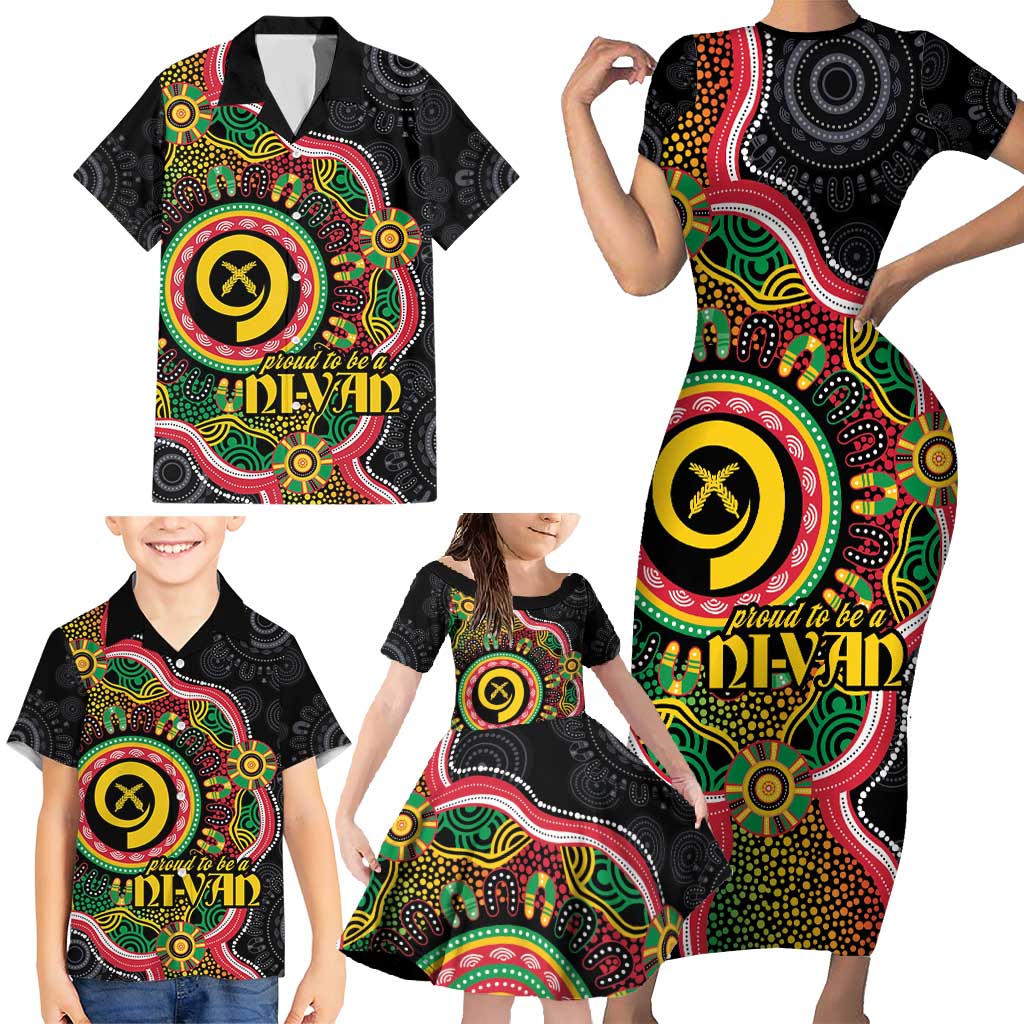 Vanuatu Personalised Family Matching Short Sleeve Bodycon Dress and Hawaiian Shirt Aboriginal Dot Paitnting LT9 - Polynesian Pride