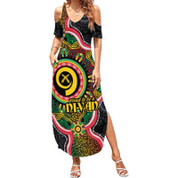 Vanuatu Personalised Family Matching Summer Maxi Dress and Hawaiian Shirt Aboriginal Dot Paitnting LT9 Mom's Dress Black - Polynesian Pride