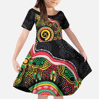 Vanuatu Personalised Kid Short Sleeve Dress Aboriginal Dot Paitnting - Polynesian Pride