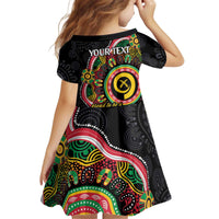 Vanuatu Personalised Kid Short Sleeve Dress Aboriginal Dot Paitnting - Polynesian Pride