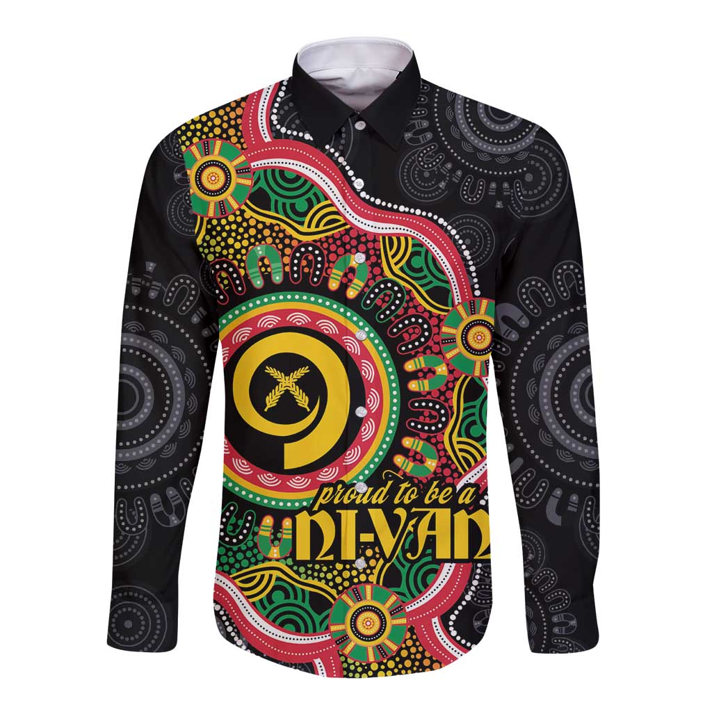 Vanuatu Personalised Long Sleeve Button Shirt Aboriginal Dot Paitnting LT9 Unisex Black - Polynesian Pride