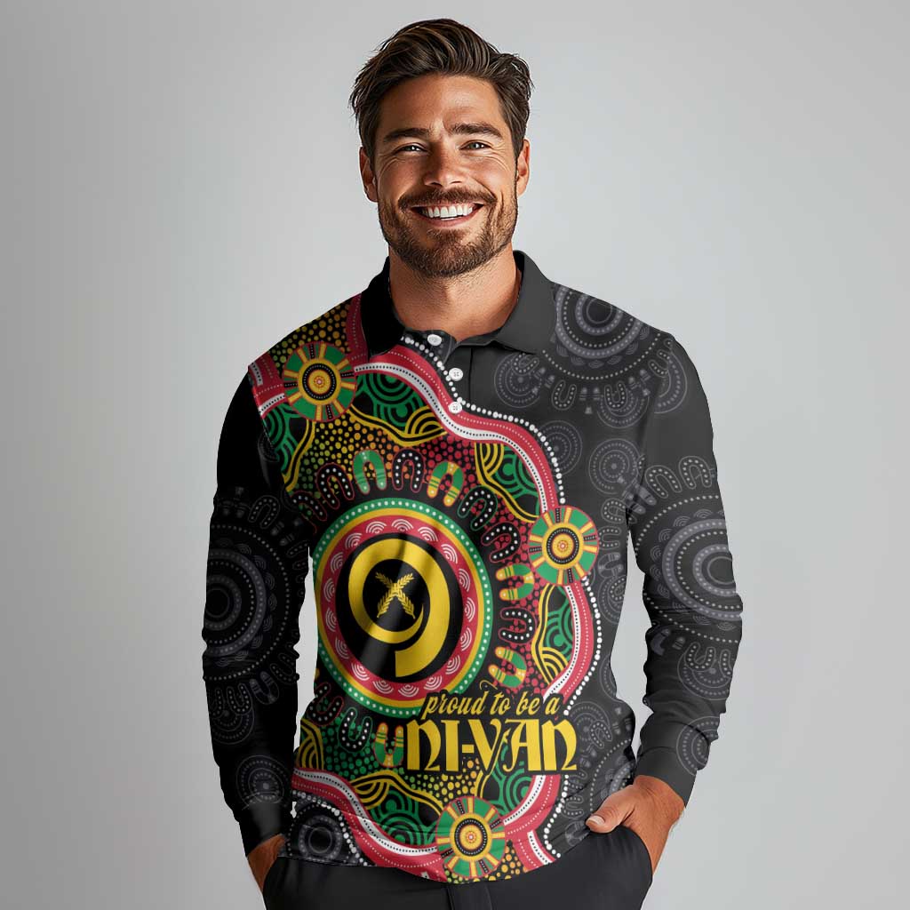 Vanuatu Personalised Long Sleeve Polo Shirt Aboriginal Dot Paitnting - Polynesian Pride