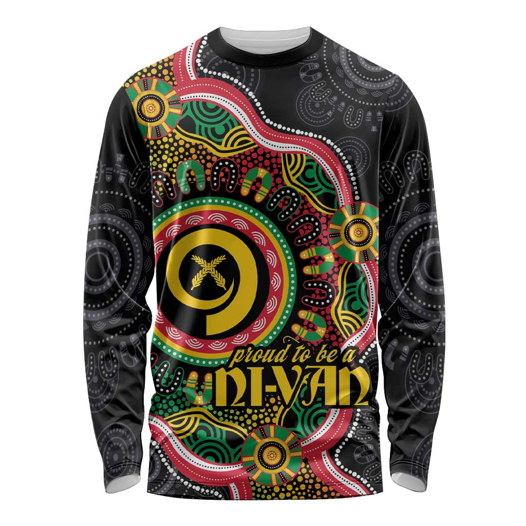 Vanuatu Personalised Long Sleeve Shirt Aboriginal Dot Paitnting LT9 Unisex Black - Polynesian Pride