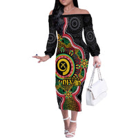 Vanuatu Personalised Off The Shoulder Long Sleeve Dress Aboriginal Dot Paitnting - Polynesian Pride