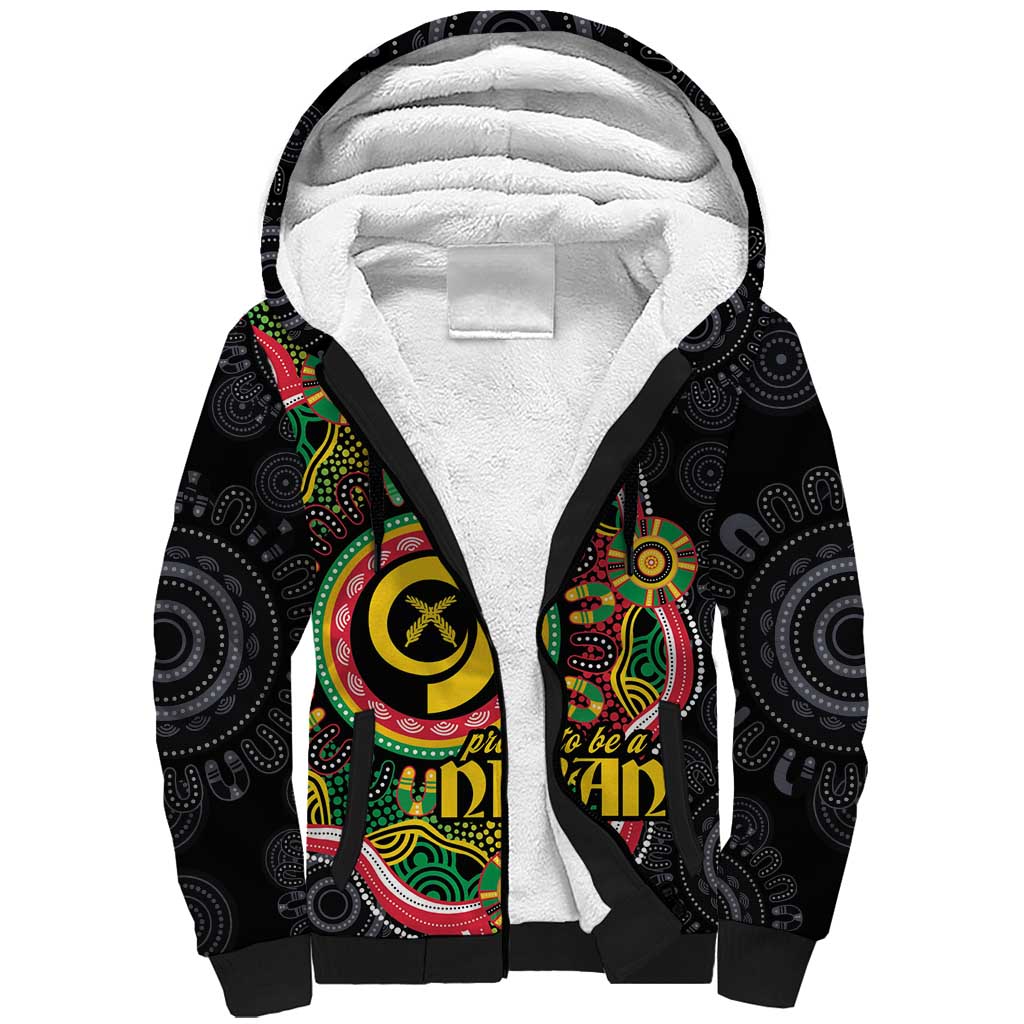 Vanuatu Personalised Sherpa Hoodie Aboriginal Dot Paitnting LT9 Unisex Black - Polynesian Pride