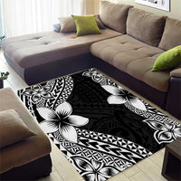 Lotu Tamaiti White Sunday Area Rug Pacific Plumeria Flowers - Black Version