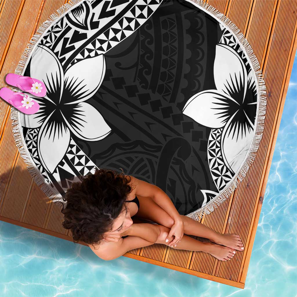 Lotu Tamaiti White Sunday Beach Blanket Pacific Plumeria Flowers - Black Version LT9 - Polynesian Pride
