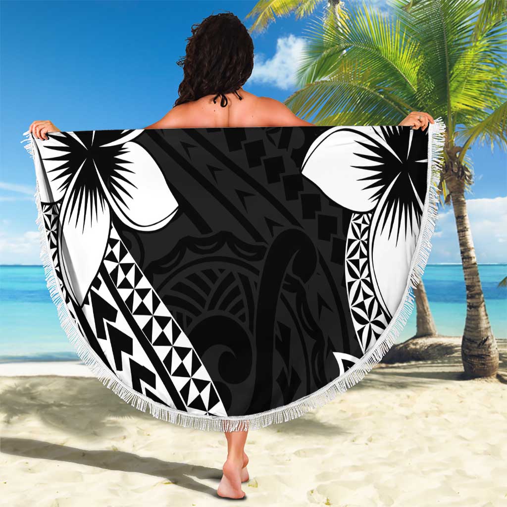 Lotu Tamaiti White Sunday Beach Blanket Pacific Plumeria Flowers - Black Version LT9 - Polynesian Pride