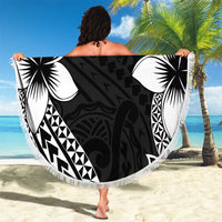 Lotu Tamaiti White Sunday Beach Blanket Pacific Plumeria Flowers - Black Version LT9 - Polynesian Pride