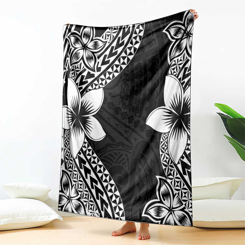 Lotu Tamaiti White Sunday Blanket Pacific Plumeria Flowers - Black Version LT9 - Polynesian Pride